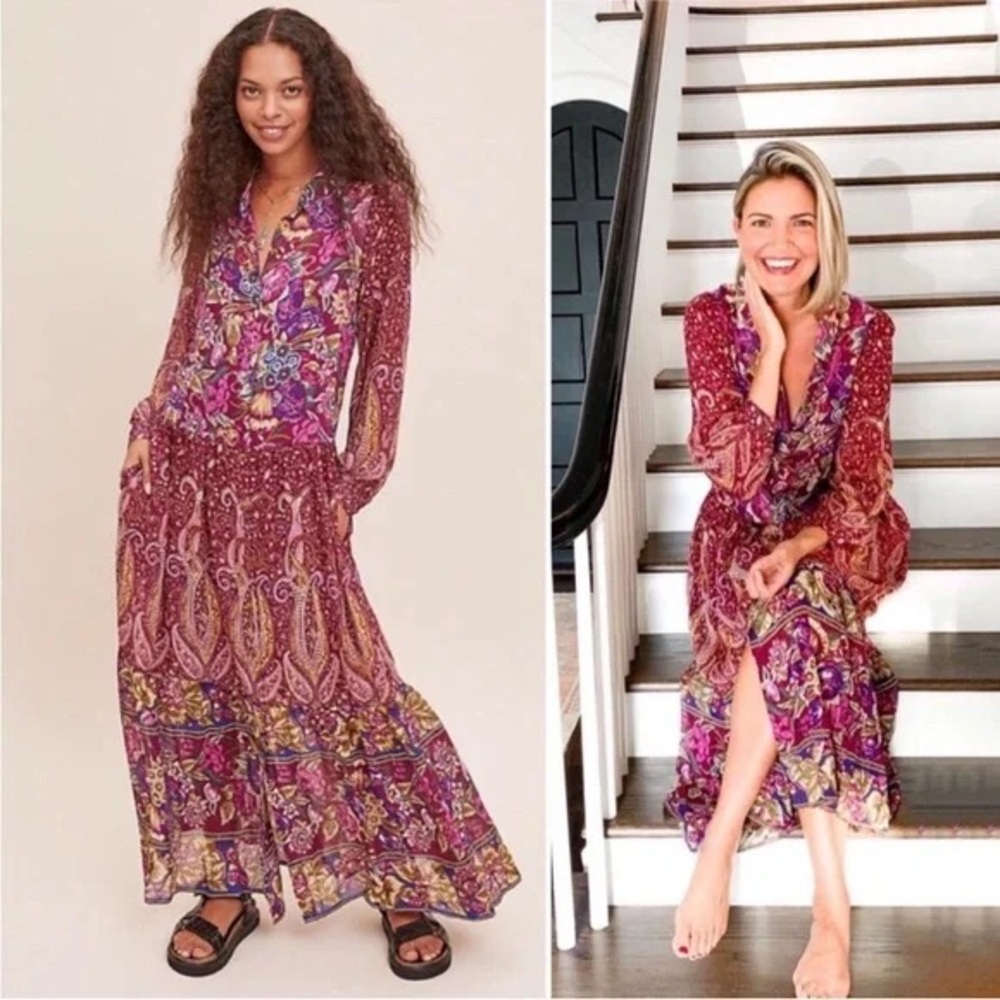 Anthropologie Nikole Long Sleeve Maxi Printed Shirt Dress